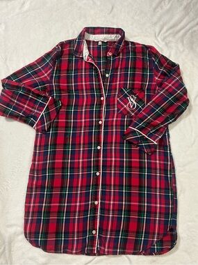 Victoria's Secret Red, Navy & Green Plaid Button-Up Shirt
